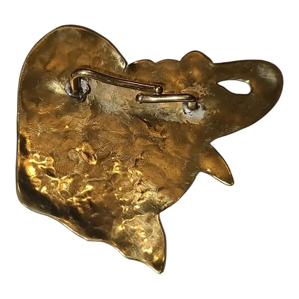 Vintage Modernist Gold Tone Elephant Stretch Belt Buckle Artisan Signed Trunk Up